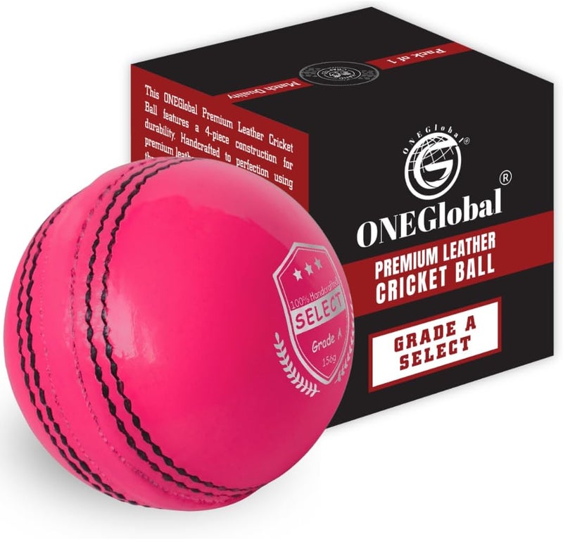 ONEGlobal Select Leather Cricket Ball | 100% Handcrafted, 156g - 5.5oz, 4-Piece Construction | Ideal for T20, Net Practice, Training etc. - Image 1